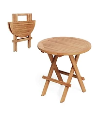 Gouun Folding Teak Wood Outdoor End Table with Slatted Top and X-Shaped Legs