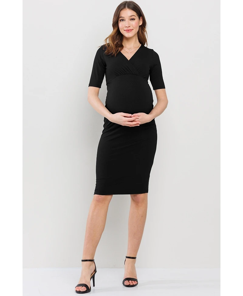 Hello Miz Maternity Wrap V-Neck Nursing Midi Dress