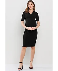 Hello Miz Maternity Wrap V-Neck Nursing Midi Dress