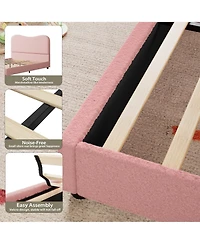 Homfan Soft Upholstered Kids Bed Frame with Headboard, Low Profile Platform, Strong Wooden Slats, Noise-Free, No Box Spring Needed