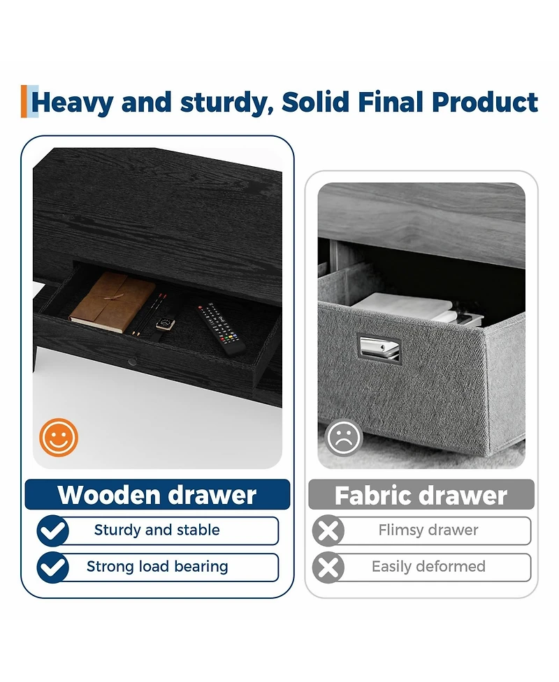 Homfan Coffee Table Center with Drawer and Storage Shelf, Large Tables Living Room, Sturdy Easy to Clean