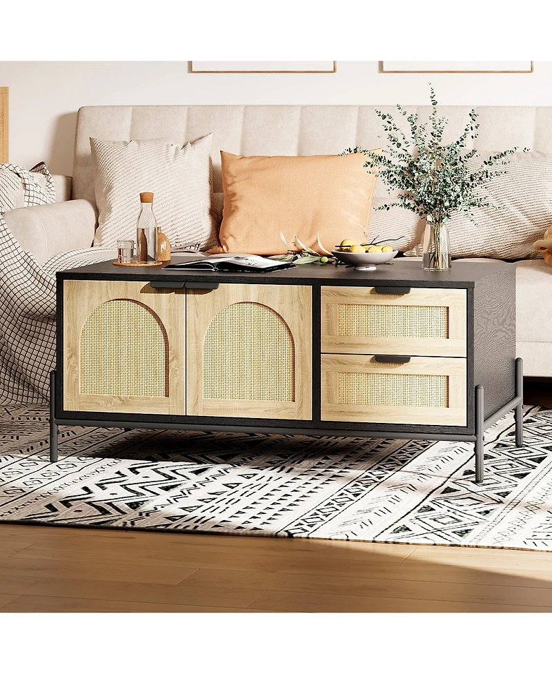 Homfan Perfect Coffee Table with Open Shelves, 2 Tier Modern Industrial Design for Living Room, Rustic Wood Finish for Apartments, Small Table