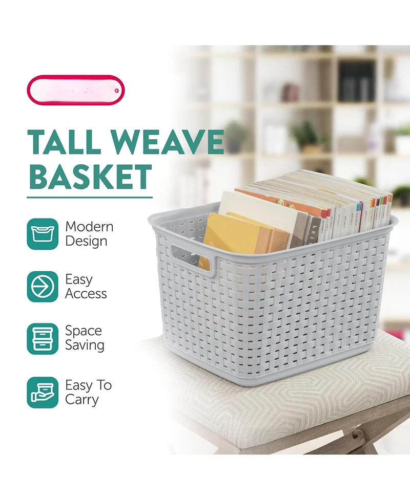 Gnuadz Tall Weave Woven Plastic Storage Baskets With Handles Gift Basket