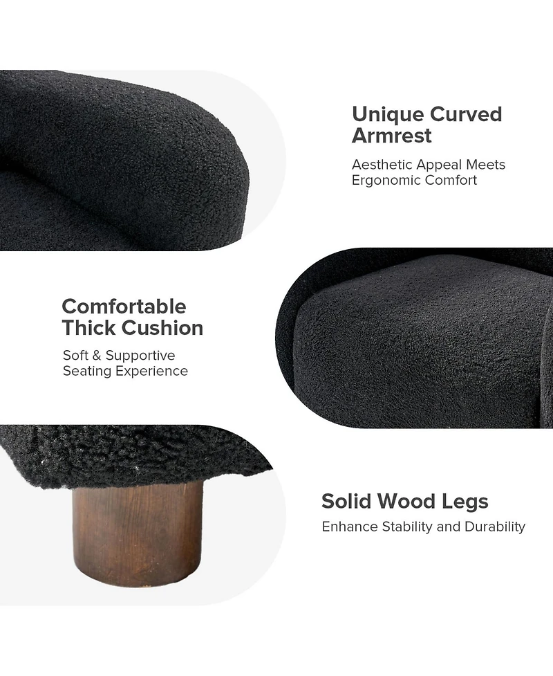 Berken 35'' Wide Lamb Wool Upholstered Teddy Armchair with Solid Wood Legs