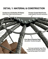 Rainsken Oversized 2-Seater Hanging Egg Chair with Stand and Cushions, Double Swing Chair for Indoor and Outdoor Use in Bedroom, Balcony and Garden