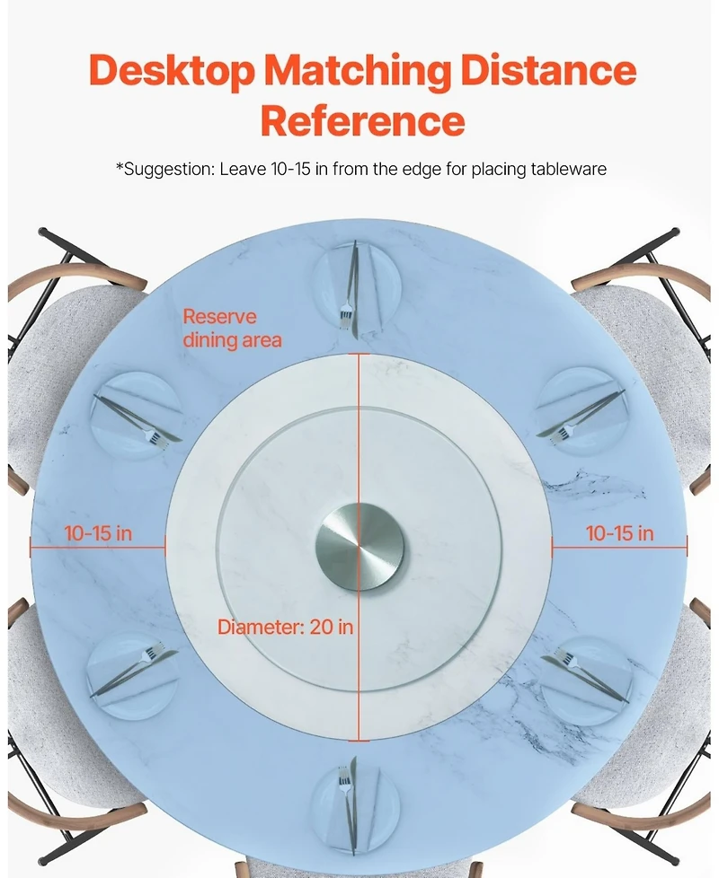 Sugift 20 in Tempered Glass Lazy Susan With 360 Rotation for Dining and Events
