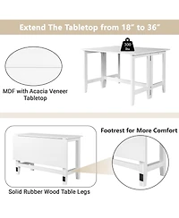 Rainsken Farmhouse Extendable Dining Table with Folding Drop Leaf, Space-Saving Wood Table for Kitchen and Living Room