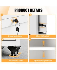 Rainsken Metal Filing Cabinet with Lock, 2-Drawer File Cabinet with Open Storage Shelves and Full-Extension Slides, Holds A4/Legal/Letter Files