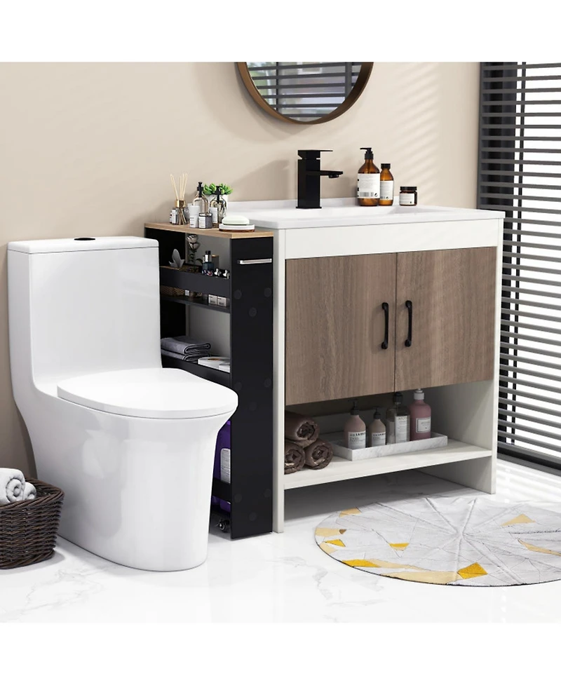 Gouun 4-Tier Slim Rolling Kitchen Storage Cart with Side Handle and Guard Rails