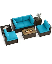 Sugift 7 Piece Outdoor Furniture Set with Fire Pit Table and Propane Tank Cover