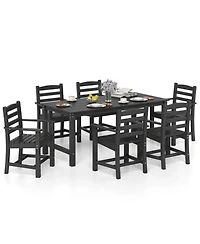 Sugifit 7-Piece Outdoor Dining Table Set for 6 People 67 in Hdpe Patio Rectangle Table and 6 Armchairs