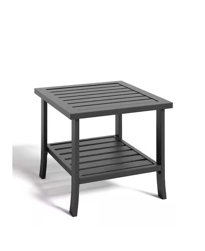 Mondawe 19" Square Metal Outdoor Side Table, 2-Tier Patio End Table