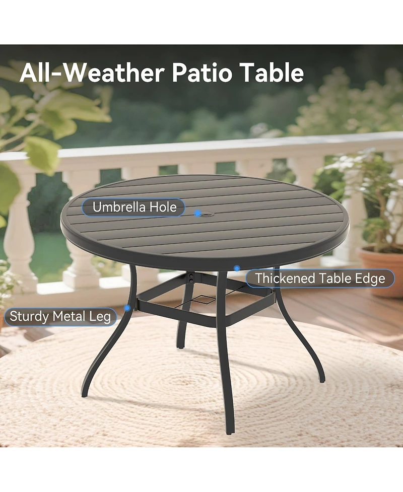 Mondawe 40.6" Round Outdoor Dining Table for 4-6 People, All-Weather Steel Patio Table with Umbrella Hole