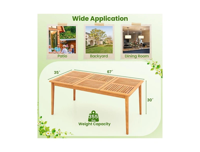 Lucky One 6-Person Outdoor Acacia Wood Rectangular Dining Table with Umbrella Hole
