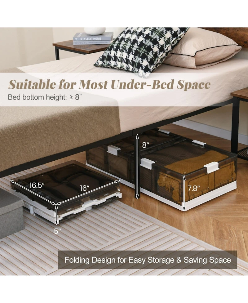Gouun 2-Pack Under-Bed Rolling Storage Containers with 44 lbs Capacity and Folding Design