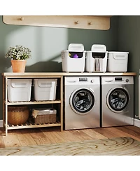 Gouun 3-Piece Stackable Pp Storage Bins with Front Door and Side Handles, 32 Qt Each