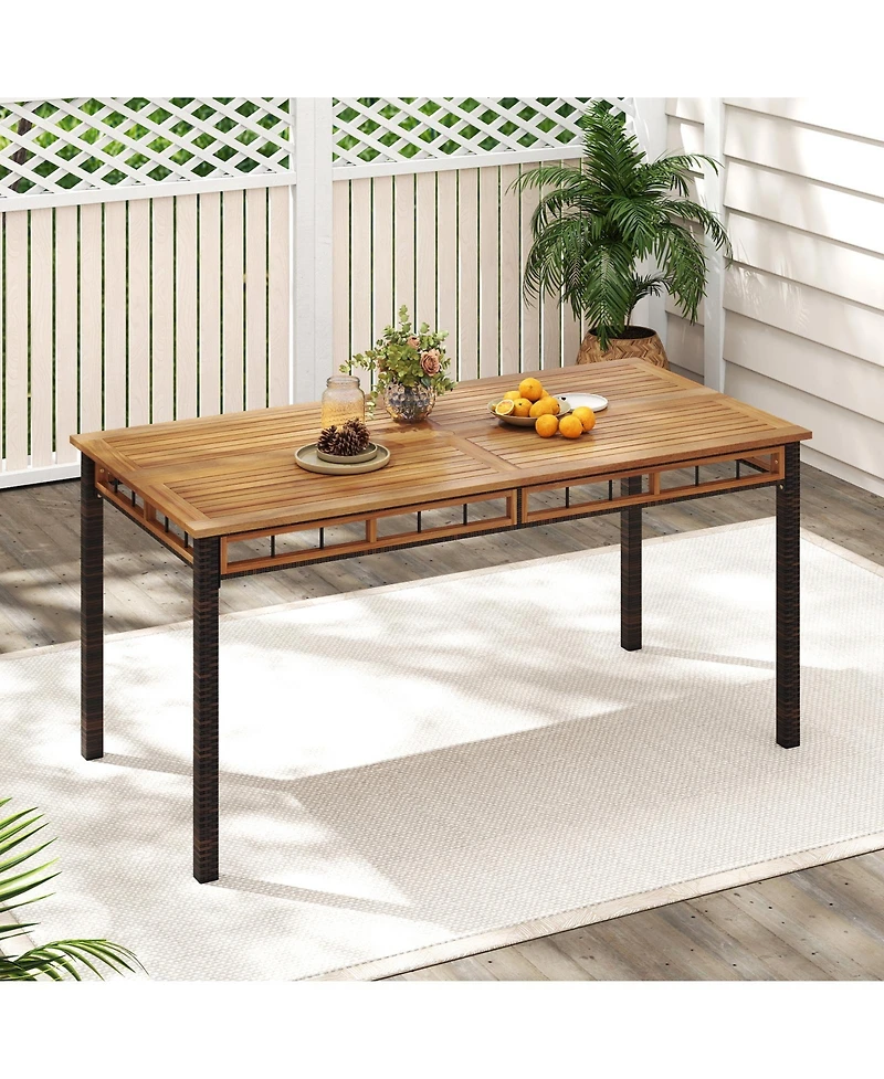 Sugift 63 in Outdoor Dining Table with Acacia Wood Slatted Top