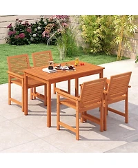 Sugift 5-Piece Outdoor Wood Dining Set with Rectangular Table and Chairs