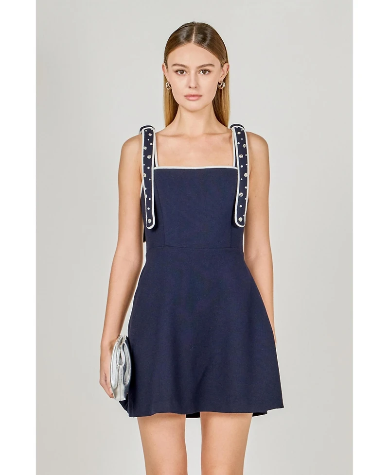 endless rose Women's Bead Embellished Strap Mini Dress