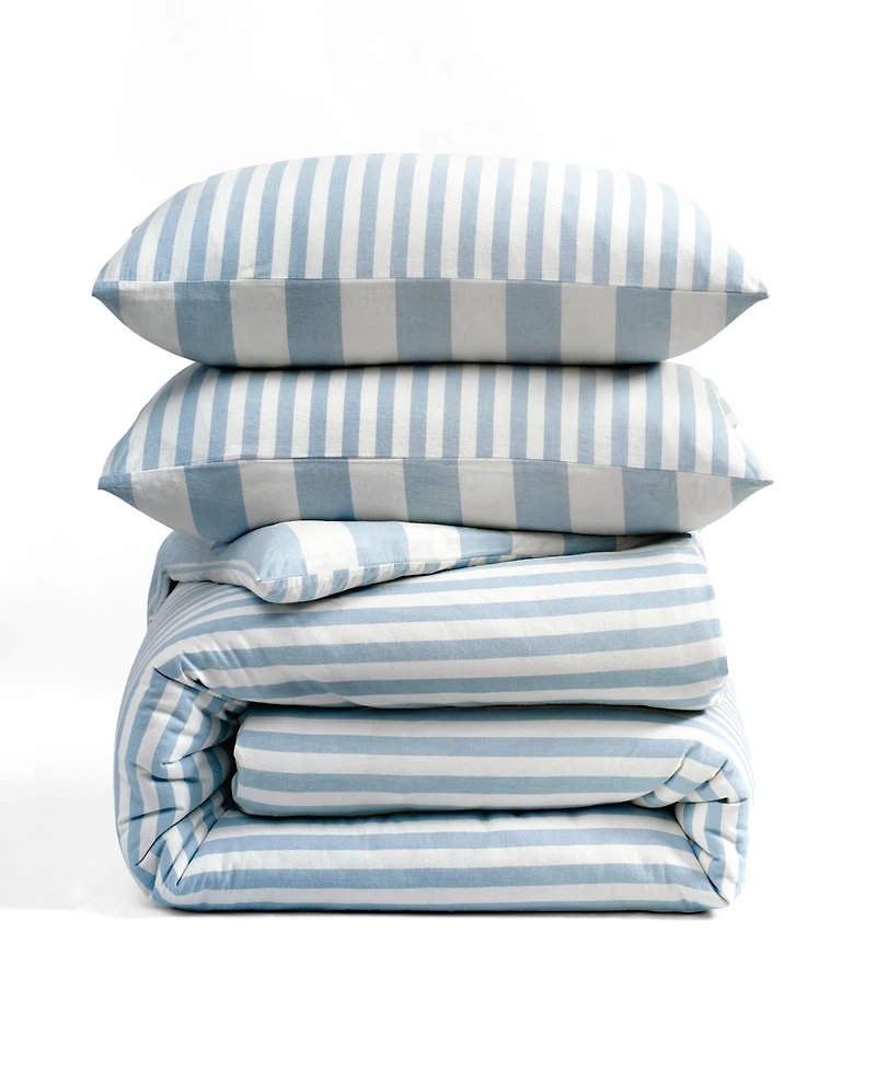 Dkny Reversible Stripe Vintage Washed Cotton 3-Pc. Duvet Set
