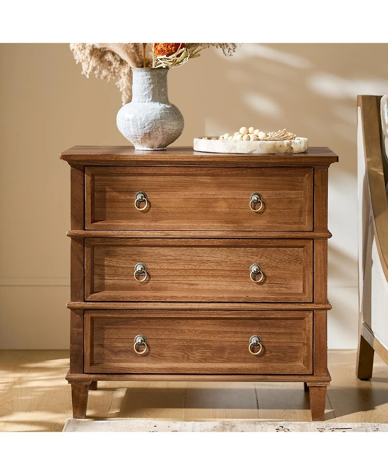 Hulala Home Allisa 28"W 3-Drawer Solid Wood End Table with Built-in Charging Station
