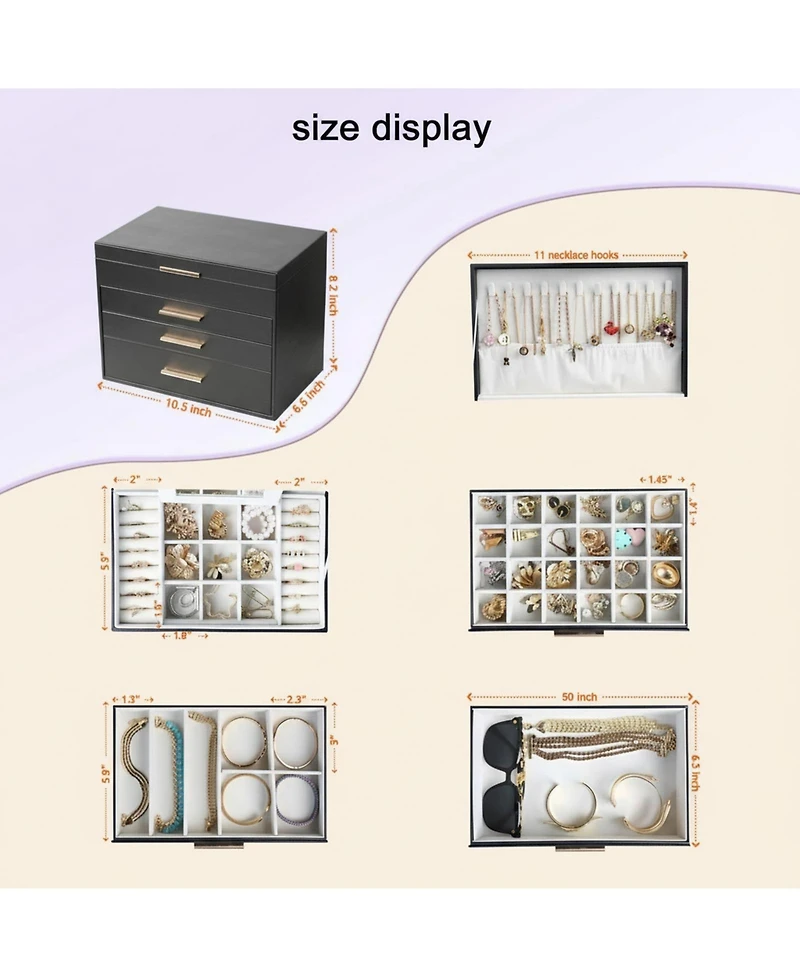 Yigii 5 Layer Jewelry Organizer Box with Necklace Hanger Drawers Earrings Bracelet Storage Gifts