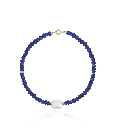 The Lovery Lapis Bead Pearl Bracelet 14K Gold