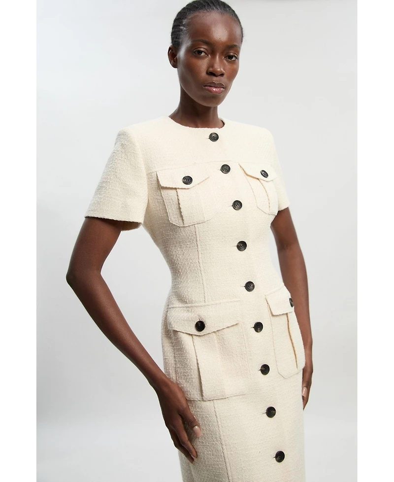 Karen Millen Women's Textured Tweed Tailored Midi Dress