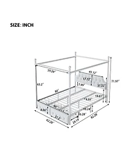 Lucky One Metal Canopy Platform Bed with Upholstered Headboard and Two Storage Drawers