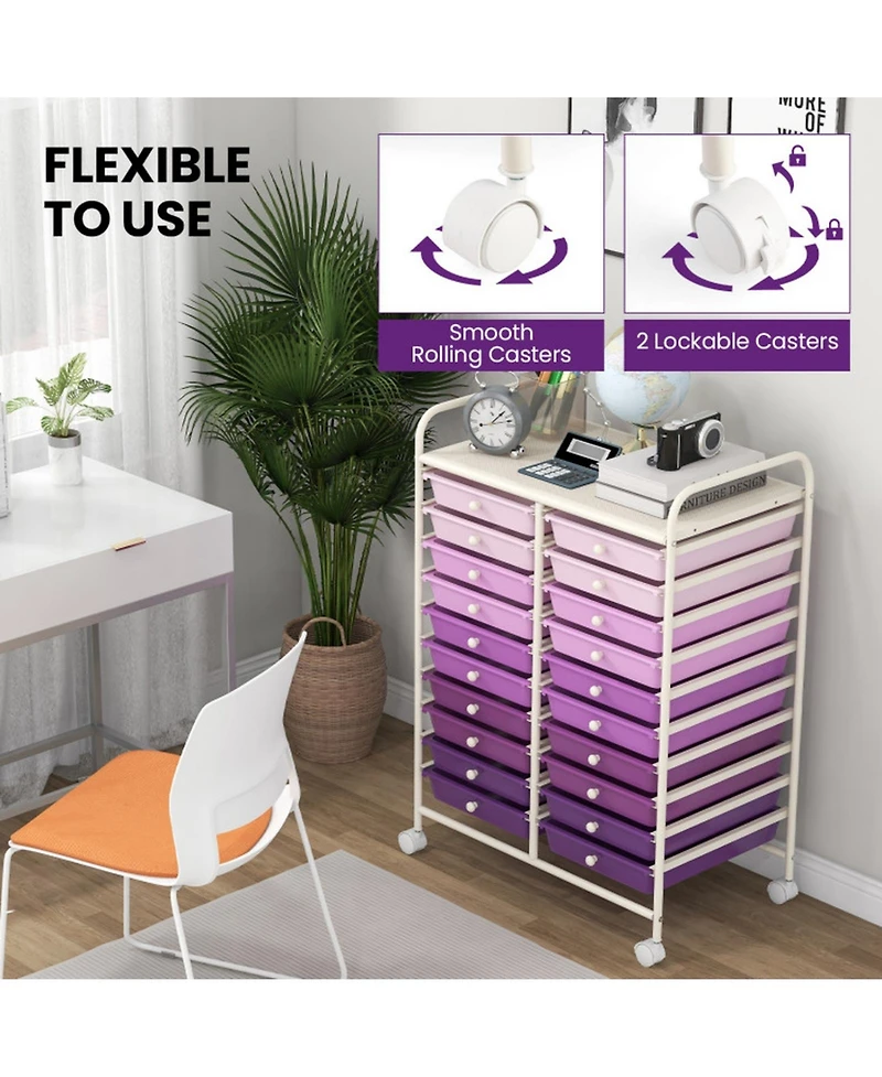 Gouun 20-Drawer Rolling Studio Organizer Cart with Transparent Drawers
