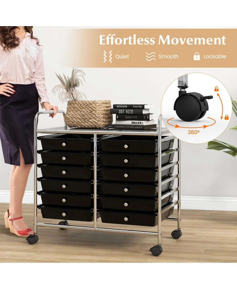 Gouun Steel-Frame 12-Drawer Rolling Organizer with Locking Casters for Home and Office