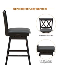 Gymax Set of Barstools Swivel Counter Height Chairs with Rubber Wood Legs