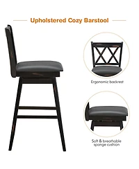 Gymax Set of Barstools Swivel Bar Height Chairs with Rubber Wood Legs