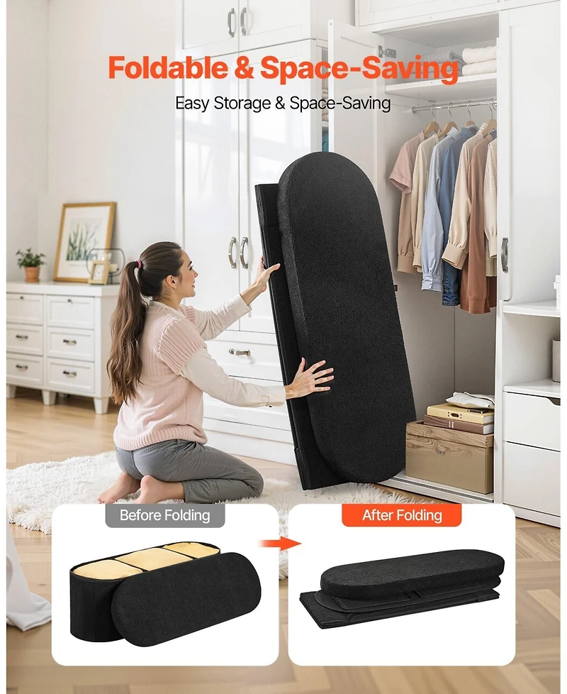Sugift Oval Storage Ottoman Bench, Foldable Teddy Fleece End of Bed Bench, 660 lbs Capacity