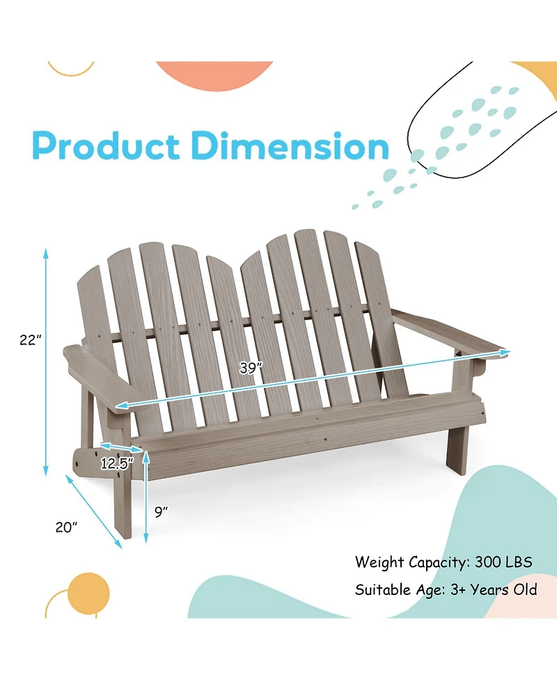 Sugift Two Person Fir Wood Adirondack Chair with High Backrest