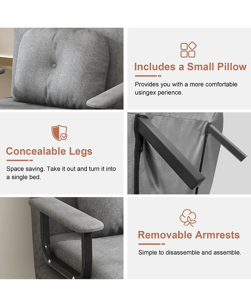 Rainsken 3-in-1 Convertible Folding Sofa Bed with Pillow and 5-Level Adjustable Backrest, Space-Saving Sleeper Chair for Living Room and Bedroom