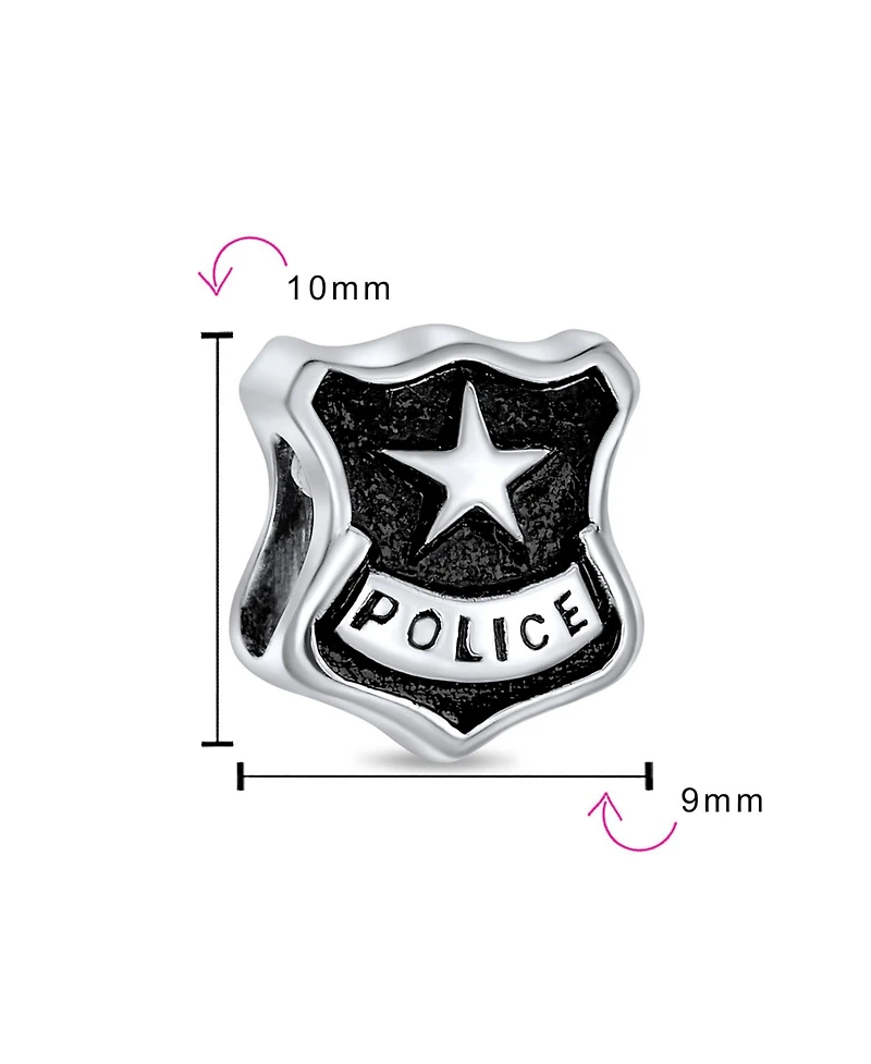 Bling Jewelry Serve Protect Officer Shield Badge Charm Bead .925 Sterling Silver For Bracelet