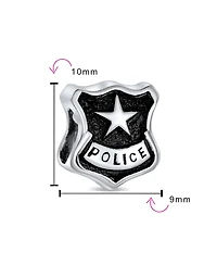 Bling Jewelry Serve Protect Officer Shield Badge Charm Bead .925 Sterling Silver For Bracelet