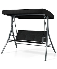 Gouun 3-Person Canopy Porch Swing with A-Frame Stand and Wicker Rattan Back