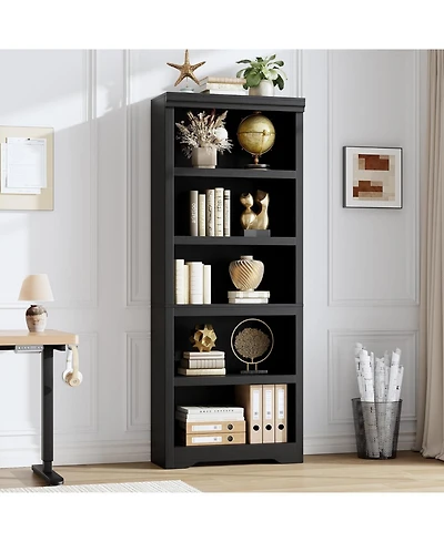 gaomon Tall Farmhouse Bookshelf, 5 Tier Open Bookcase with Adjustable Shelves and Anti-Tip, Storage Organizer for Living Room