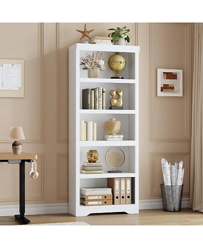 gaomon Tall Farmhouse Bookshelf, 5 Tier Open Bookcase with Adjustable Shelves and Anti-Tip, Storage Organizer for Living Room