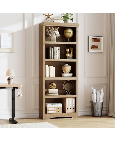 gaomon Tall Farmhouse Bookshelf, 5 Tier Open Bookcase with Adjustable Shelves and Anti-Tip, Storage Organizer for Living Room
