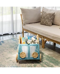 Momiji Archie Handcrafted Rattan Storage Wicker Wagon with Wooden Wheels
