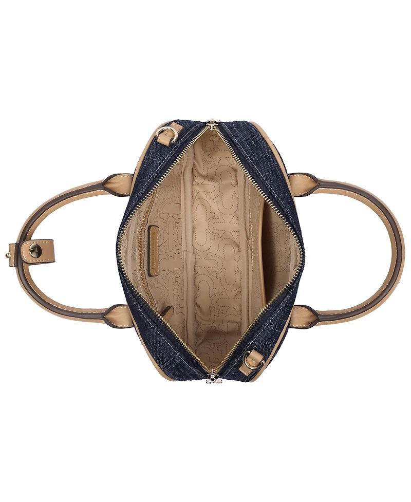 True Religion Bentley Denim and Pu Mini Satchel - Women s Top Handle Crossbody Handbag with Chain Detail
