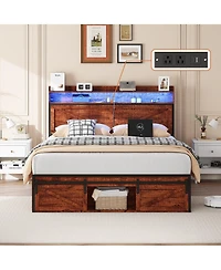 Lucky One Full Size Bed Frame with Storage Headboard and Led Lights
