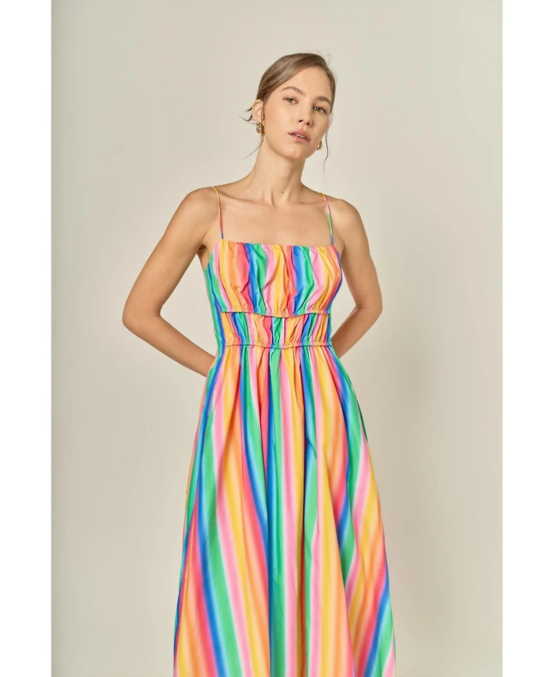 English Factory Women's Rainbow Stripe Sleveless Maxi Dress