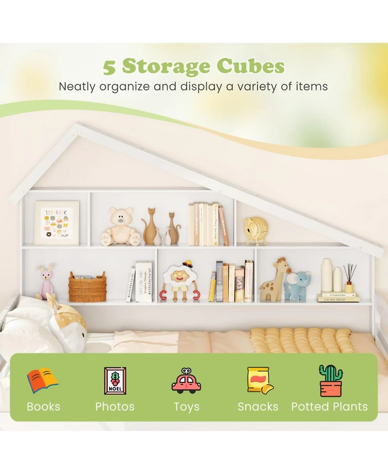 Gouun Full Kids House Bed Frame with Safety Rails