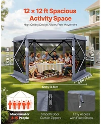 Gouun Pop Up 6-Sided Gazebo Screen Tent 12x12 ft with Removable Top, Carry Bag and Mosquito Netting