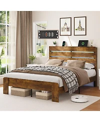 Lucky One Full Bed Frame with Headboard and Footboard, with Under Bed Storage, Led Lights