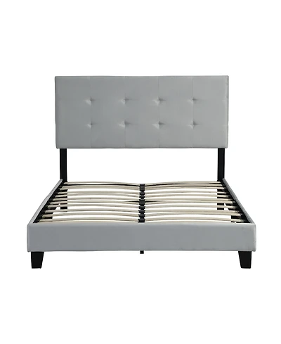 Lucky One Queen Size Upholstered Platform Bed Frame with pull point Tufted Headboard